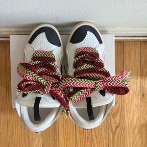 Lanvin White and Black Athletic Shoes with Multicolor Laces